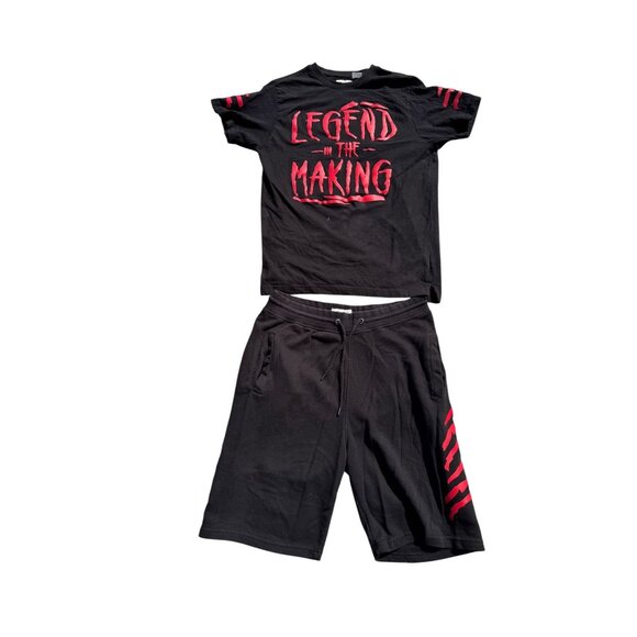 FWRD Denim Men’s T-Shirt & Shorts Black Red Graphic Print Set XL Cotton Casual P - Picture 3 of 12